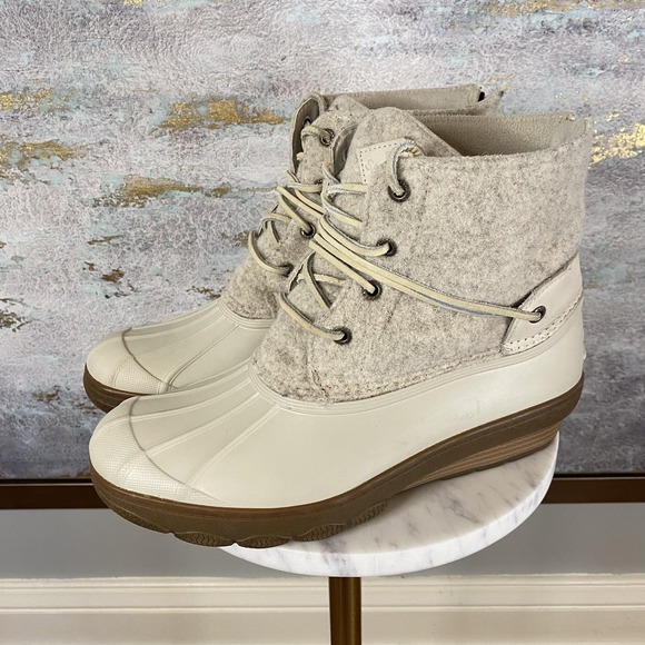 Sperry Shoes - Sperry Snow Boots Womens Size 8 Beige Wool Duck Ankle Wedge Quarter STS80396